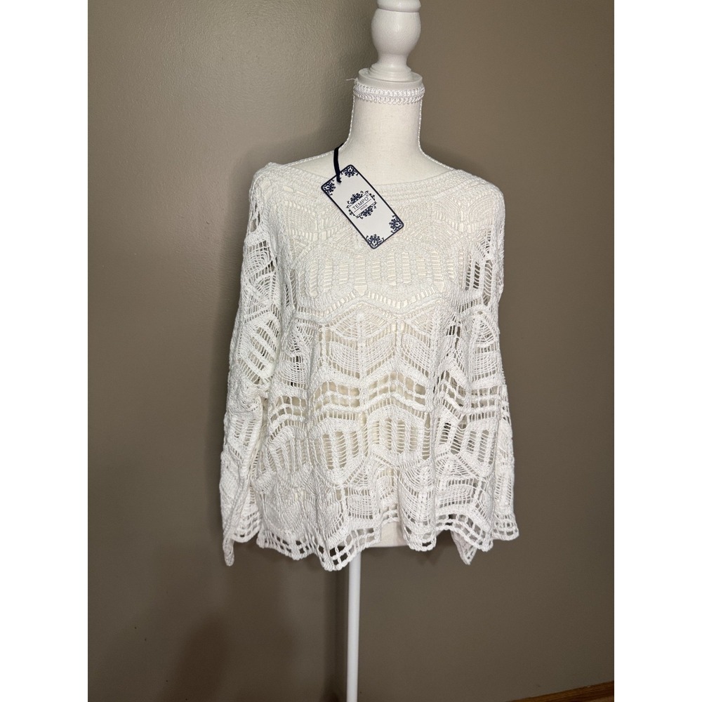 White Tempo Paris Open Knit Long Sleeve Sweater Size M #1117